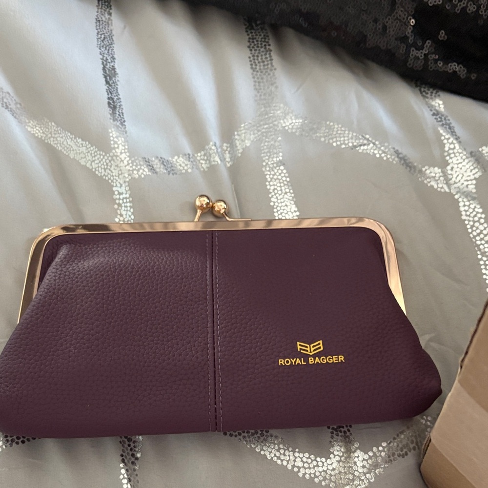 Plum Kiss-Lock Clutch with Gold Frame